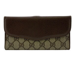 Gucci GG Double Hook Bifold Long Wallet Shelly Card Slots Coin Brown